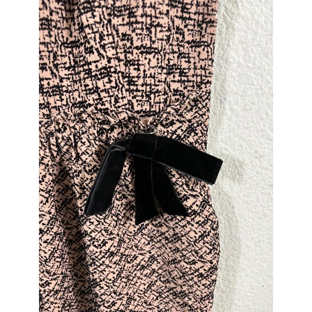 Moulinette Soeurs Dress Womens 0 Pale Pink Black Sheer‎ Mesh Velvet Bow Party